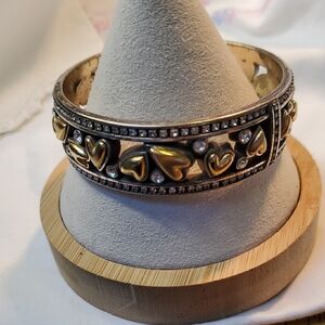Brighton Hearts Goldtone, Silvertone & Rhinestone Bangle Vintage